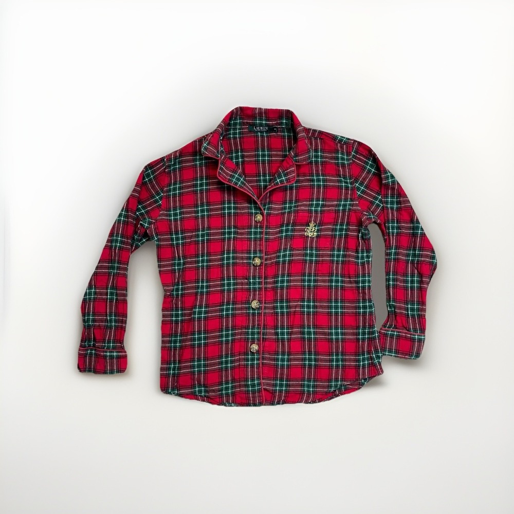 Lauren Ralph Lauren Sleepshirt Womens Medium Plaid Flannel Button Up Embroidered